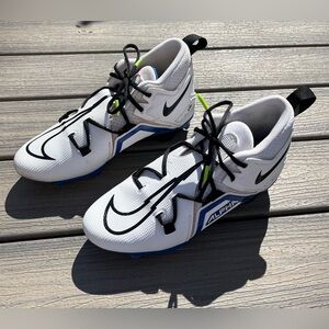 Men’s Nike Alpha Menace White Black And Blue Football Cleats Size 11.5